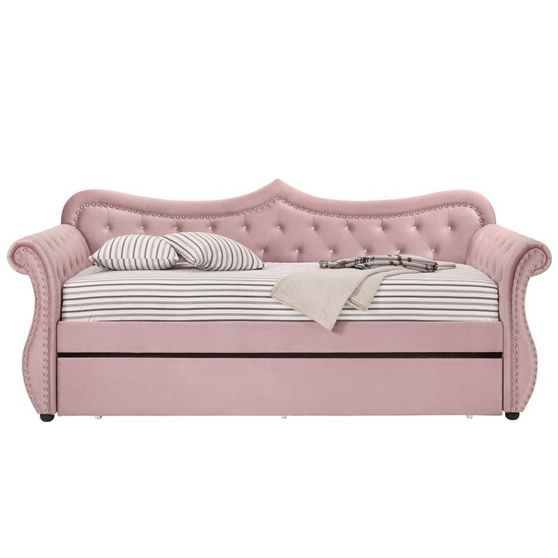 Lit de jour Montraquent avec lit gigogne (simple), Rose