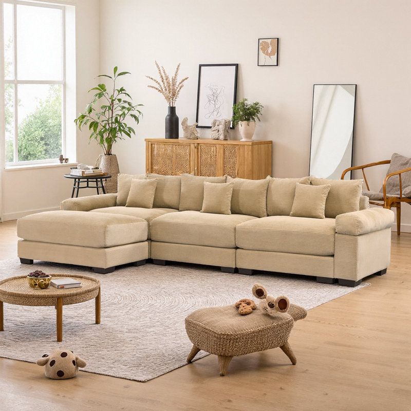 Canapé modulaire surdimensionné en forme de L de 130 po Cloud, Kaki