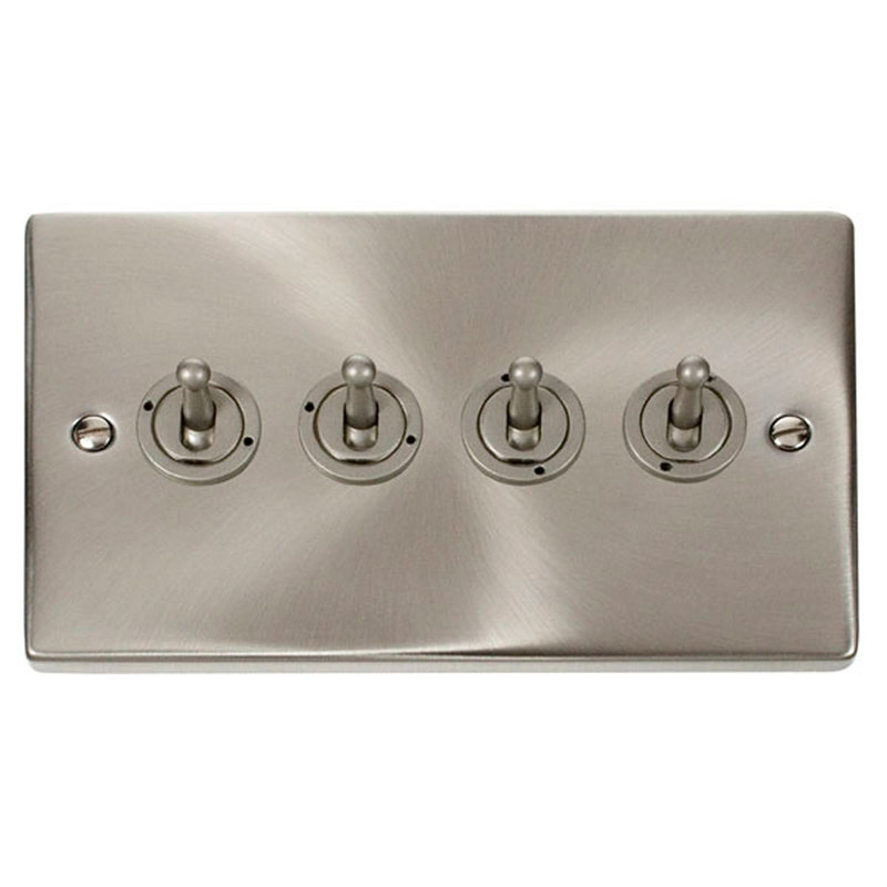 Satin / Brushed Chrome 4 Gang 2 Way 10AX Toggle Light Switch