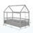 Twin Size Floor Wooden Bed With House Roof Frame, Fence Guardrails,Grey-1493820008-1493820009