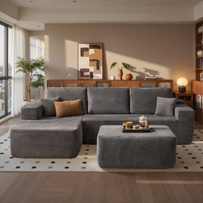 Nathasa 2 - Piece No Assembly Required Upholstery Boneless Sofa, Free Combination Compression Sectional, Cloud-like Couch with Ottoman