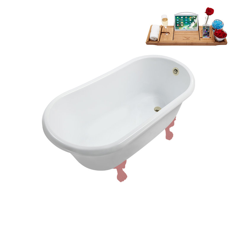 57.5'' x 29.5'' Soaking Acrylic Bathtub, Brushed Nickel, Matte Pink