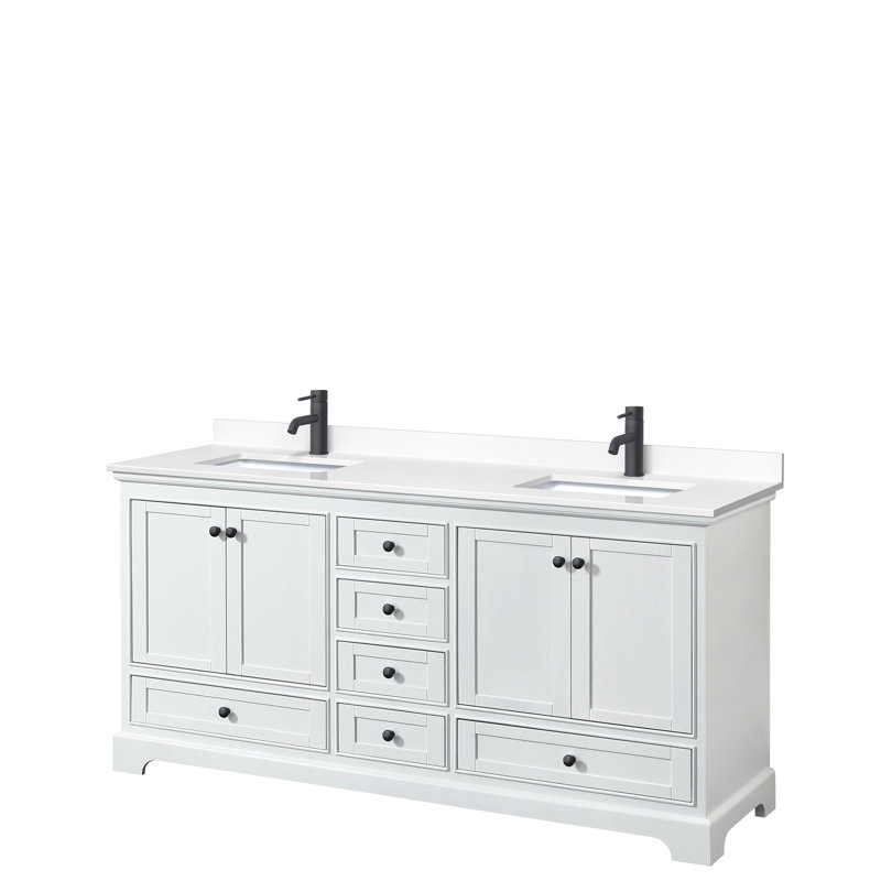 Ensemble de meuble-lavabo double 72 po Deborah, Marbre de culture blanc, Blanc, Noir, noir, noir, noir