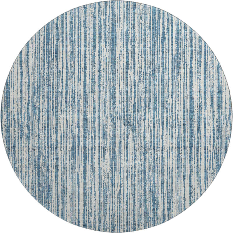 Premium Machine Washable Prisco Blue Rug, Round 8'