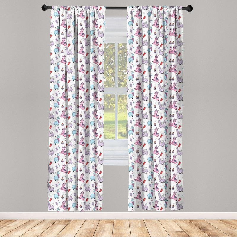 Llama Repetitive Abstract Simplistic Semi-Sheer Rod Pocket Sliding Panels, 28" x 63"