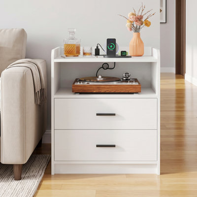 2 Drawer Nightstands With Storage And Built-In Charging Station