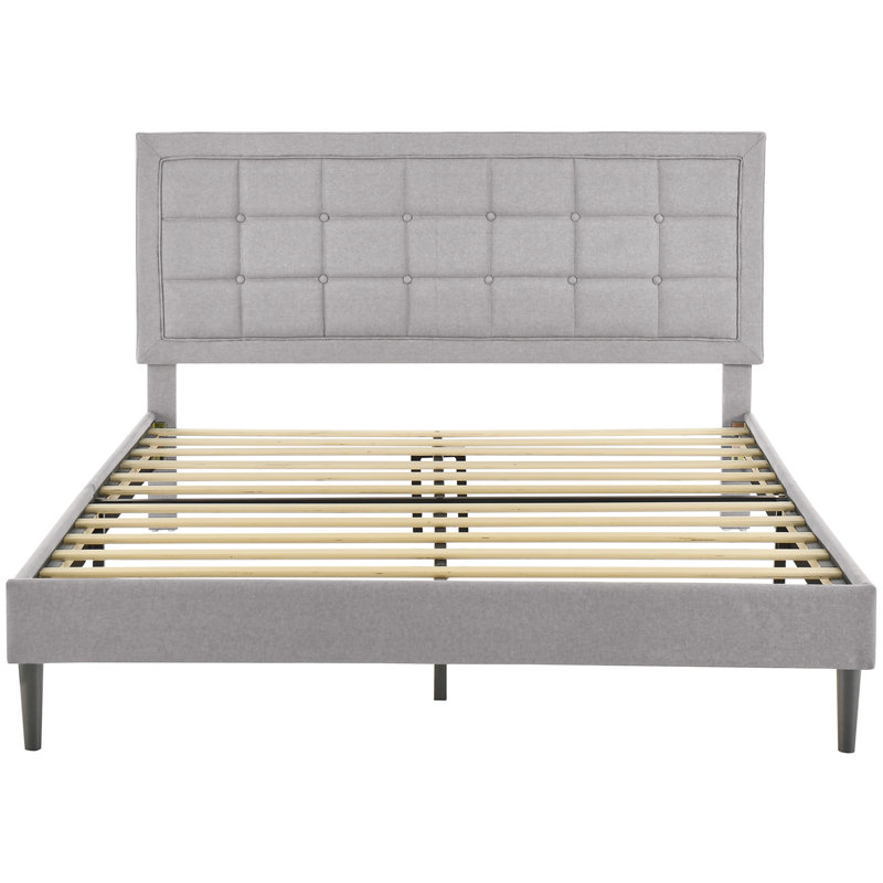 Mornington Dark Grey Linen Upholstered Queen Platform Bed Frame with Tufted Headboard
