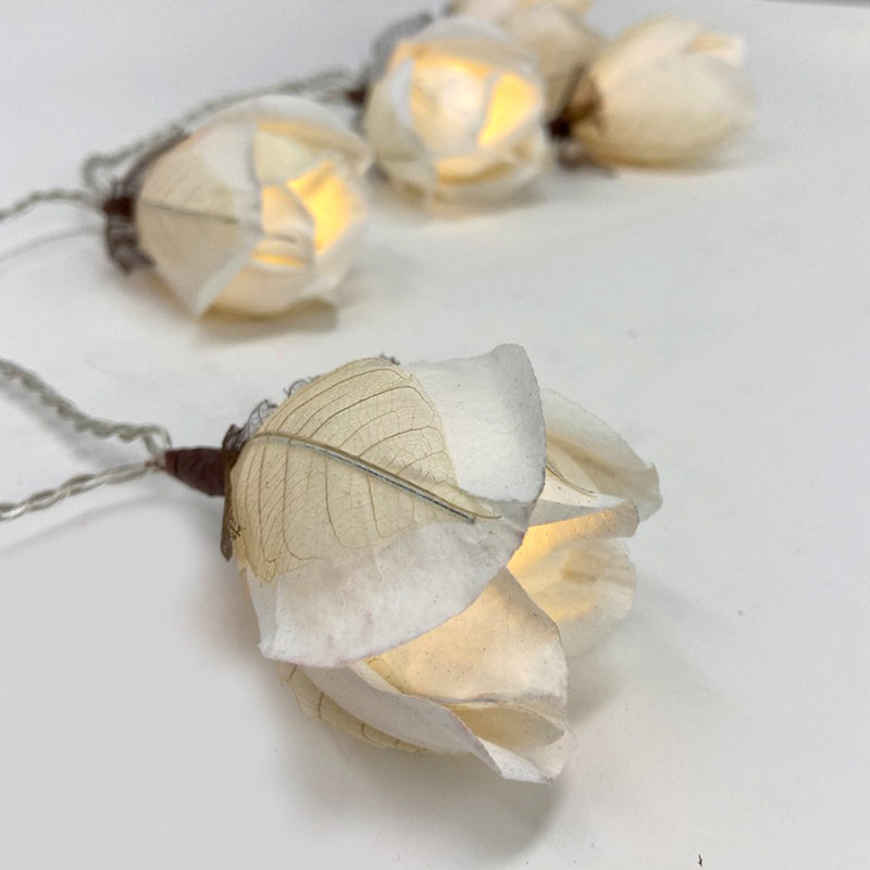 Vold LED Handmade Paper Roses String Light, White