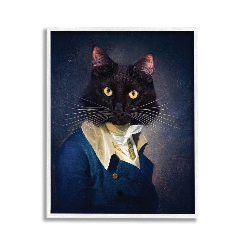 «Cat with Colonial Fashion», estampe numérique par Karen Burke, Giclée encadrée blanc bord de mer, H 14 po x l 11 po