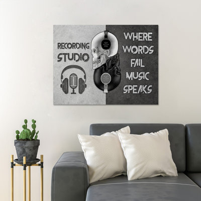 «Skeleton In Studio Studio - Where Words Fall Music Speaks», reproduction d'art graphique sur toile tendue