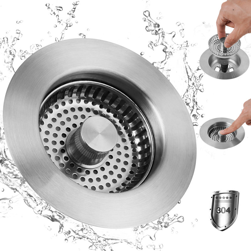 Crépine d'évier de cuisine en acier inoxydable 3 en 1, Chrome poli