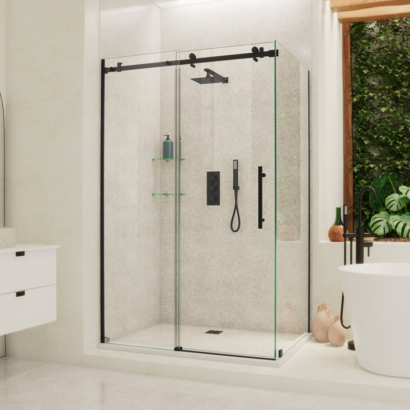 Enigma Air 48.375" x 76" Single Sliding Frameless Shower Door with Clearmax™ Technology, Matte Black