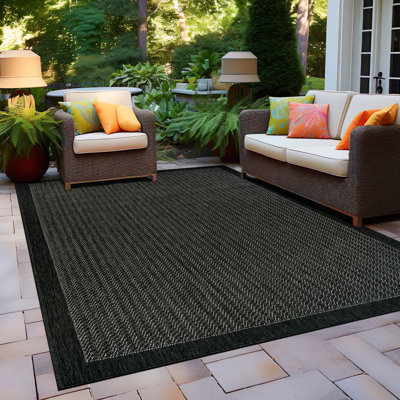 Contemporary Bordered Weather Resistant Reversible Indoor/Outdoor Area Rug