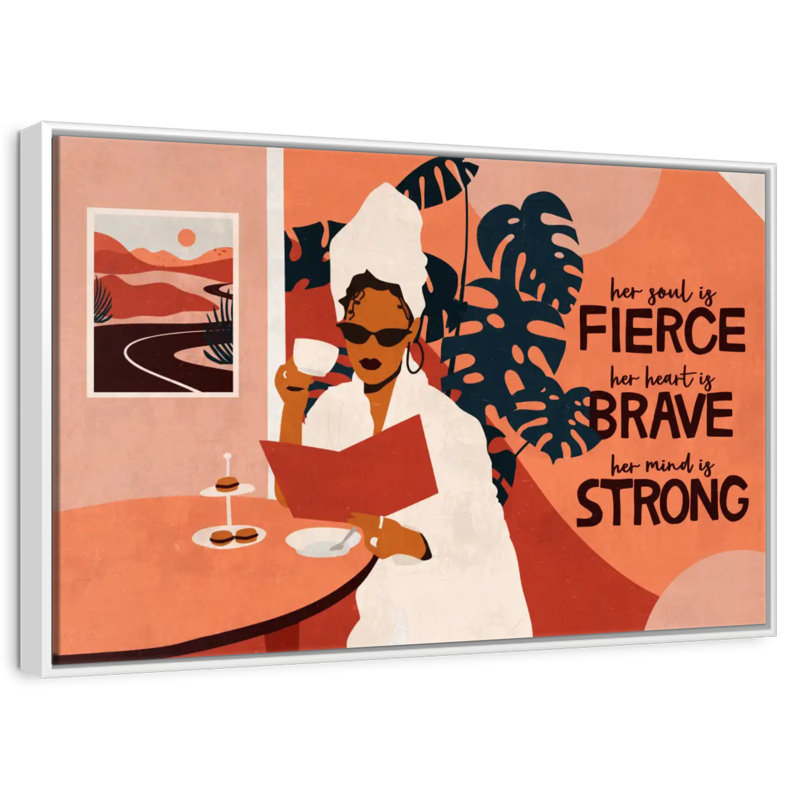 Femme féroce et courageuse, Cadre flottant blanc, 46 po x 31 po