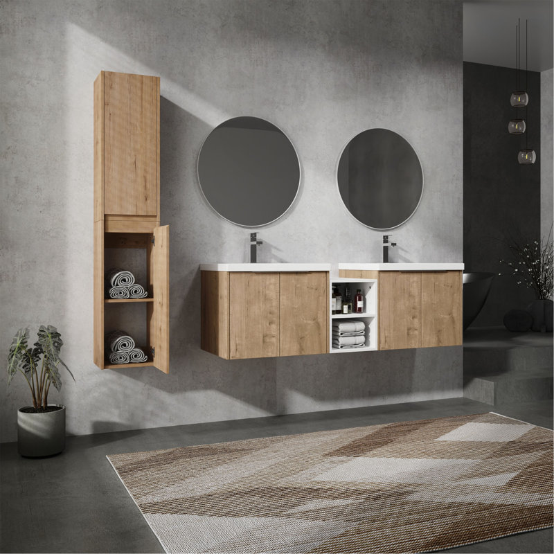 Meuble-lavabo mural élégant avec rangement abondant et lavabo élégant, 59"