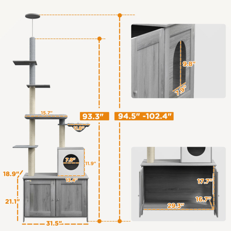 Gray Sisal 2-in-1 Cat Tree with Litter Box Enclosure