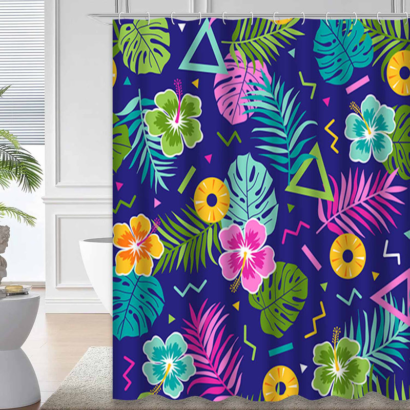 Rideau de douche imperméable à motif floral tropical avec 12 crochets Aloha, L 72 po x l 72 po