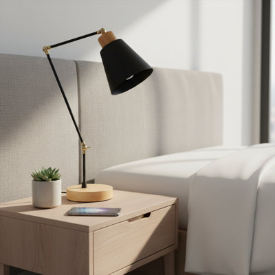 Adjustable Metal Body Wooden Base Table Lamp