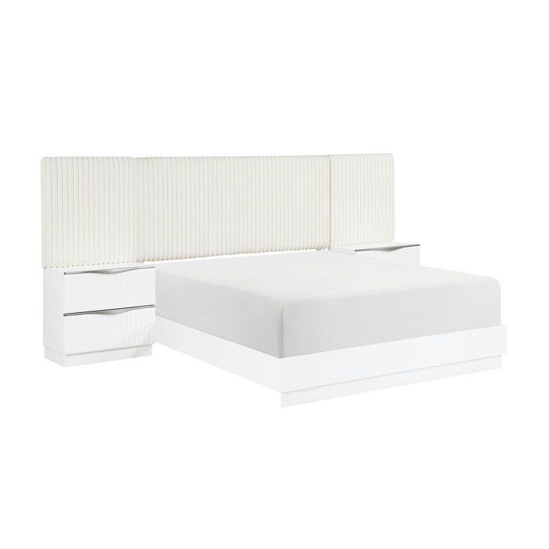 Ensemble de lit luxueux 5 pièces à finition blanche perle luxueuse, Très grand lit