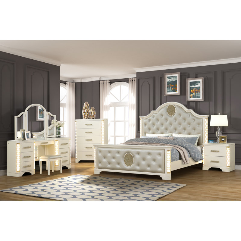 Ensemble de chambre à coucher avec meuble-lavabo 6 pièces avec éclairage DEL Devien, Grand