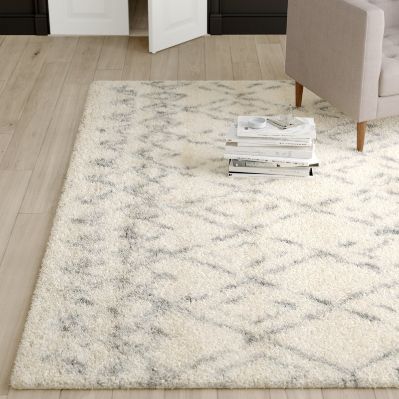 Tapis sud-ouest en laine et coton touffeté à la main Powell en ivoire / gris, Rectangulaire 8 pi x 10 pi