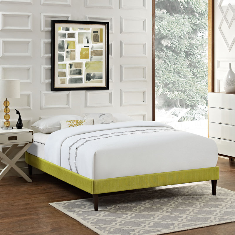 Lit en tissu de polyester et bois avec pieds fuselés carrés Sharon, Gris, Grand