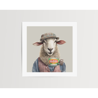 Watercolour Welsh Sheep Carys Country Wall Art Print Unframed 12x12" - No Frame Print