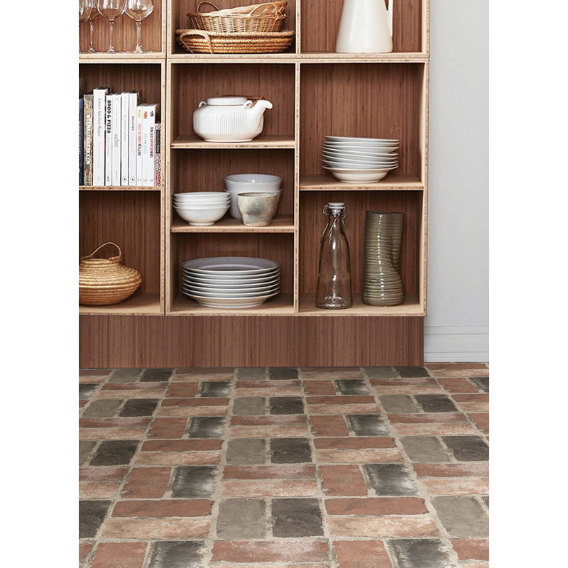 Harvard Brick Peel and Stick Floor Vinyl Tiles, Red