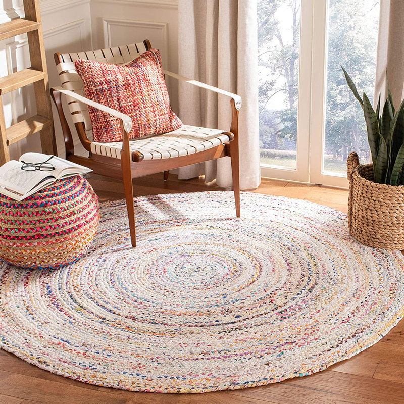 Breylee Cotton Geometric Indoor Rug, Round 5'