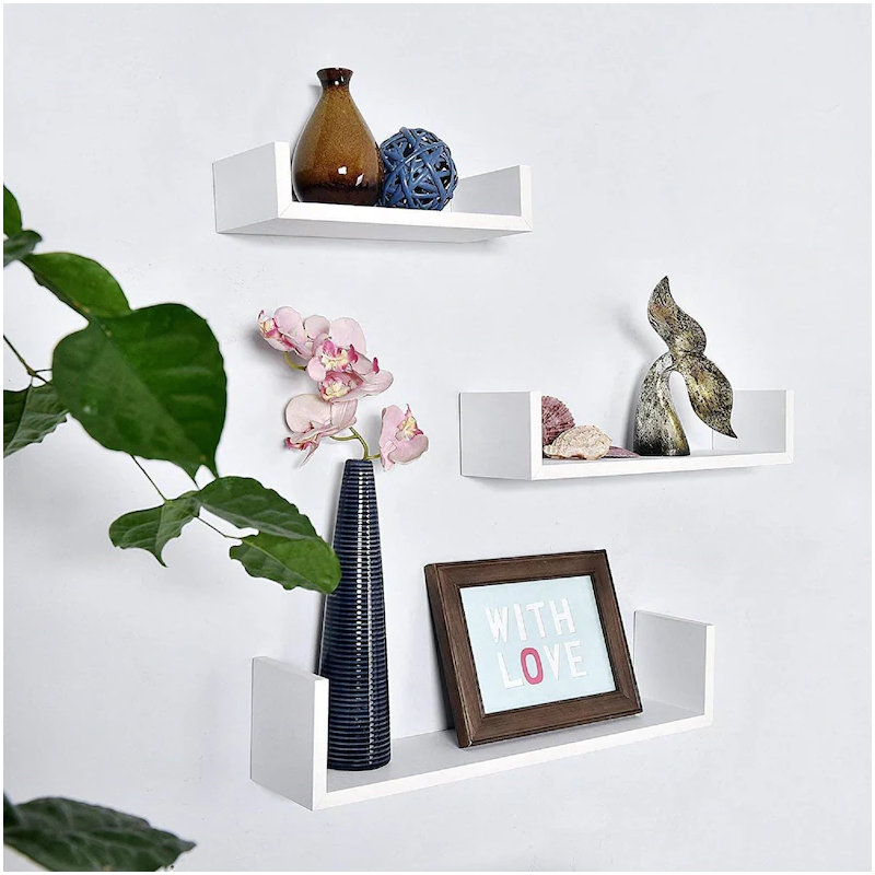 Keokee 3 Pieces U Shaped Floating Float Shelves Glossy Matte Finish Easy Mounted Wall Shelves, White