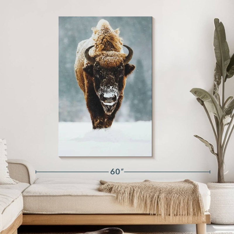 Impression sur toile Winter Buffalo, H 48 po x l 32 po x P 1,25 po