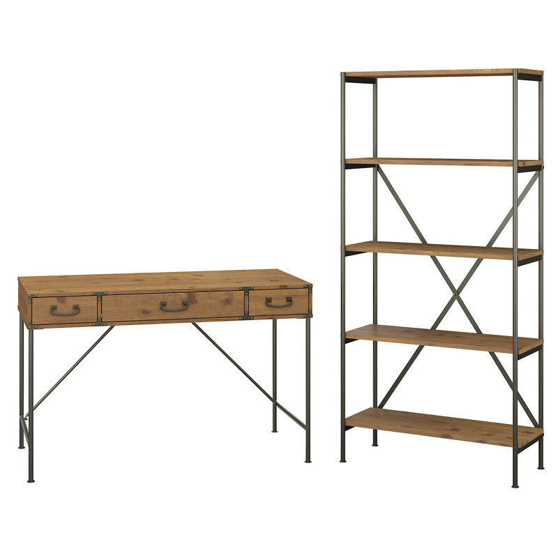 Conway Piece Writing Desk Office Set, Vintage Golden Pine