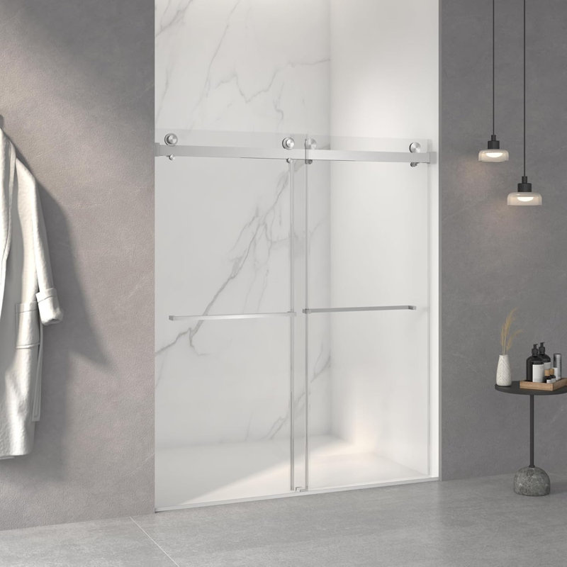 56-60"w X 70"h Frameless Double Sliding Shower Door,5/16" (8mm) Thick Sgcc Tempered Clear Glass,double Side Easy Clean Coat, Buffer