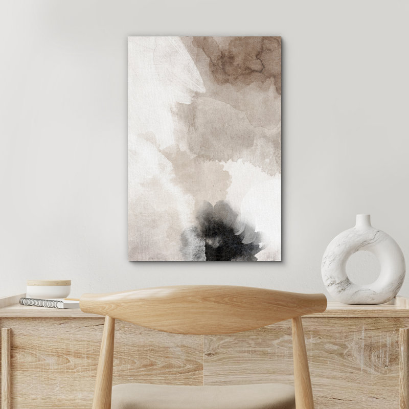 Grunge Abstract Paint Stroke Effect " Faded Textured Tan And Gray Color Blocks Abstract Shapes Minimalism Contemporary Nordic Wall Decor "