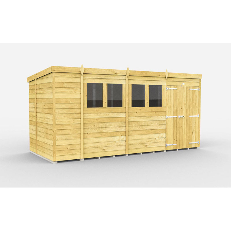 15ft x 7ft Pent Shed - Double Door with Windows