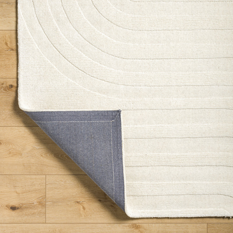Tapis couleur crème en laine tissé à la main Kell, Rectangle 5 pi x 7 pi 6 po