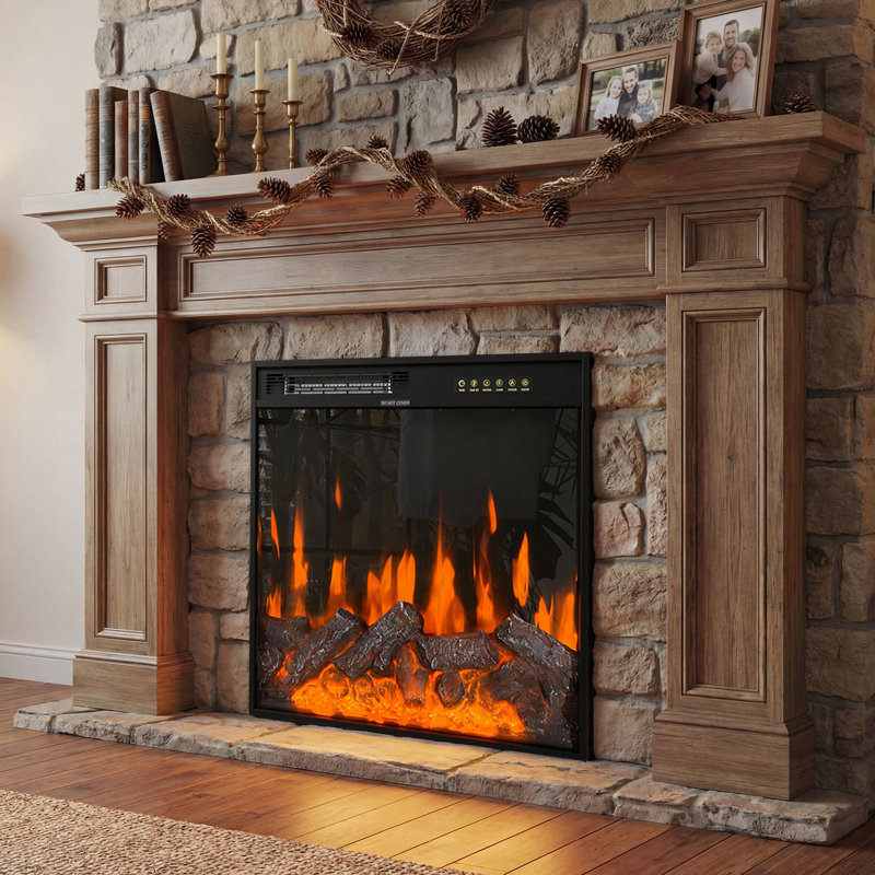 Black Electric Fireplace With 3-Level Heating, 12 Flame Colors And Timer Function
