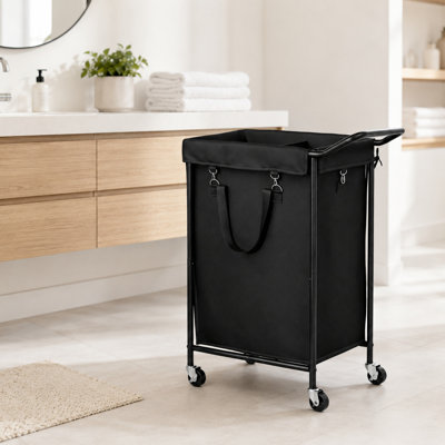 150L Compartmentalized Laundry Trolley with Brakes, Sorting Laundry Hamper Cart for Hotel, Hospital & Home