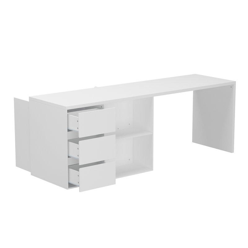 Table de salle à manger blanche avec rangement à double face - 3 tiroirs, 2 armoires