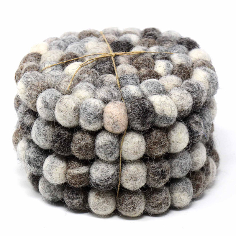 Ensemble de sous-pieds et sous-verres en feutre fabriqués à la main - 6 - 4, Gris