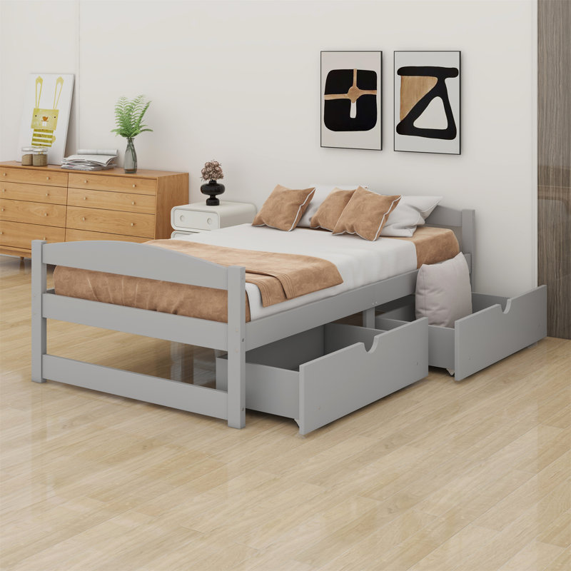 Lit plateforme avec deux tiroirs, gris