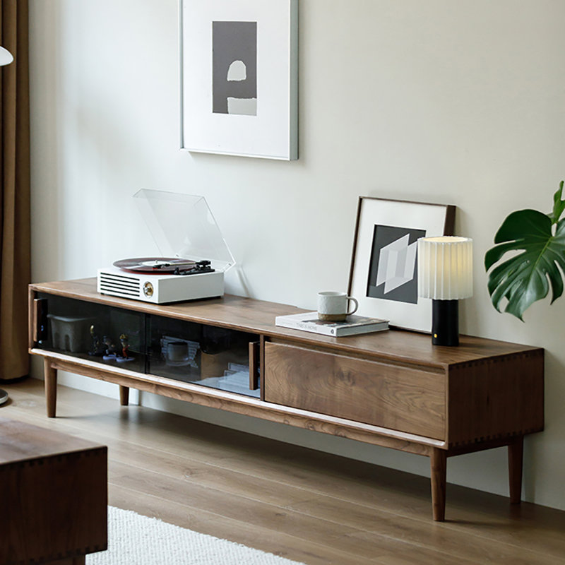 Meuble télé moderne et simple en noyer noir, 63"