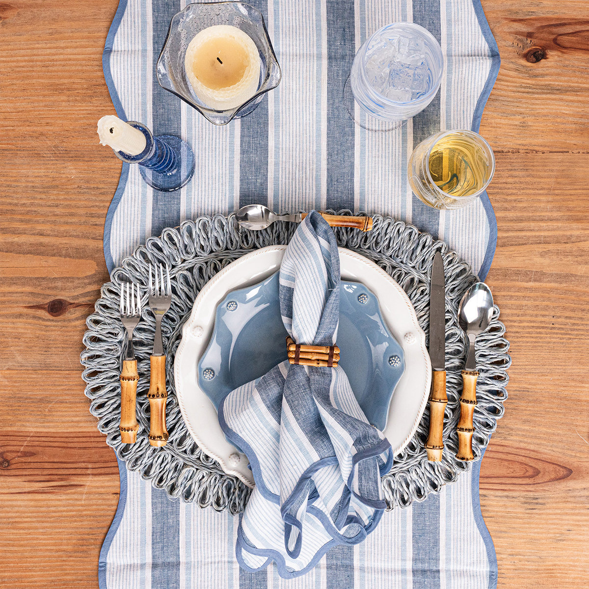 Cabana Stripe 90" Table Runnner, Ocean