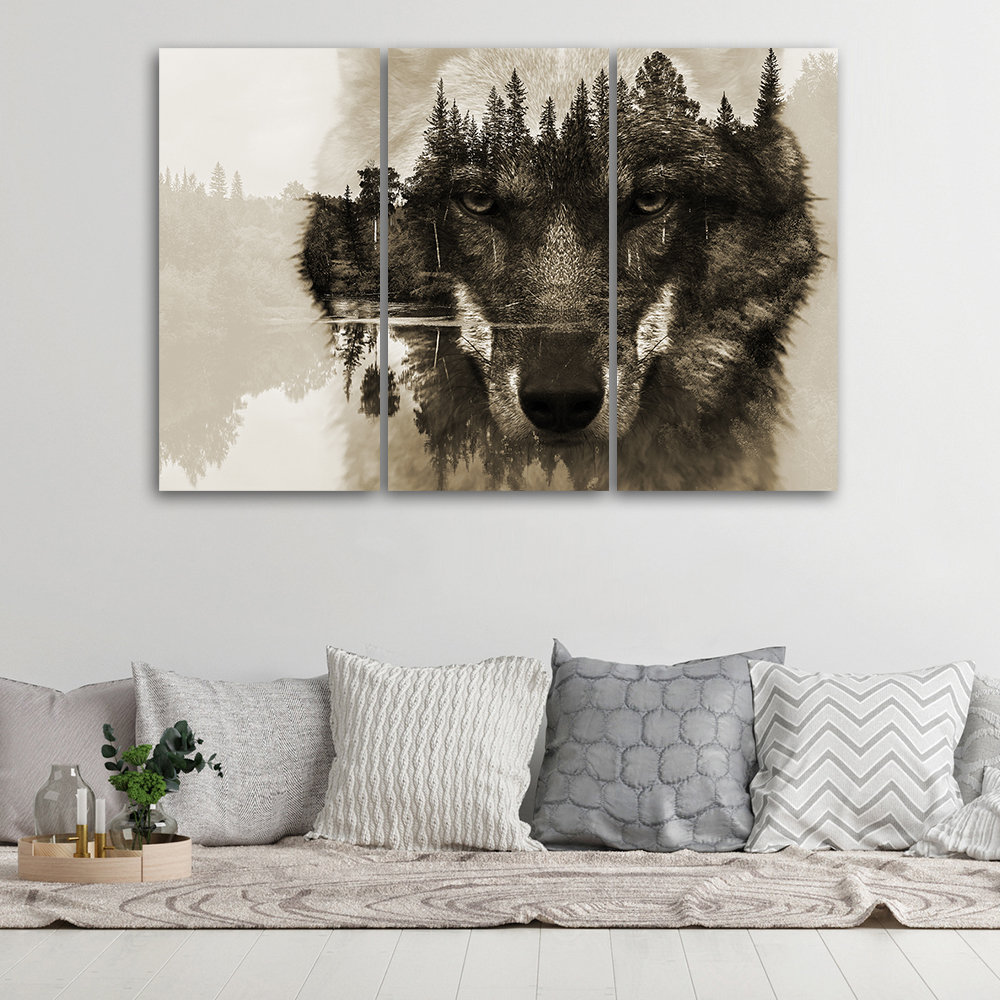 Leinwandbild Wolf Animals Black White