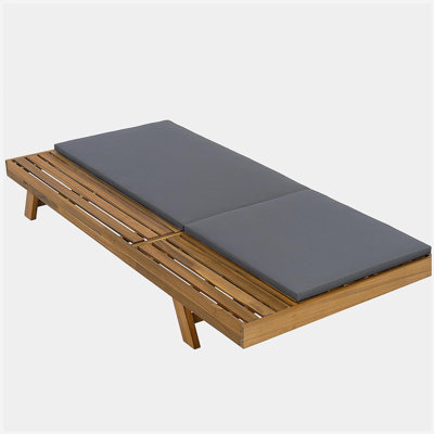 Ensemble de méridienne de salon, espace disponible d'un côté, bois d'acacia avec coussins de salon résistants à l'eau (gris foncé et épaisseur de 2 pouces) - version crème / feuille assortie disponible