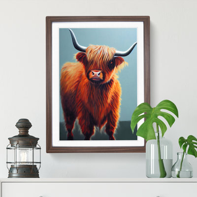 Peaceful Highland Cow 1 Piece Single Picture Frame Wall Art