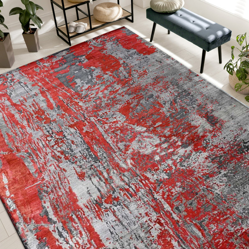 Abstract Area Rug in Red/Gray, Rectangle 8' x 10'