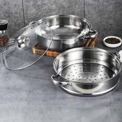 Casserole à vapeur pour la cuisson de la marmite à vapeur 11 pouces, 2 niveaux multi-usage en acier inoxydable 18/8 marmite de cuisson