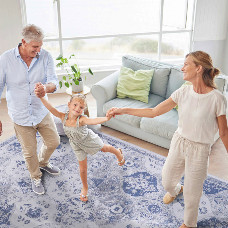 2'6''X10' Blue Runner, Washable Rug, Low-Pile, Non-Slip, Non-Shedding, Foldable, Kid & Pet Friendly - Area Rugs For Living Room, Bedroom, Kitchen, Dining Room Rug (2'6''X10')