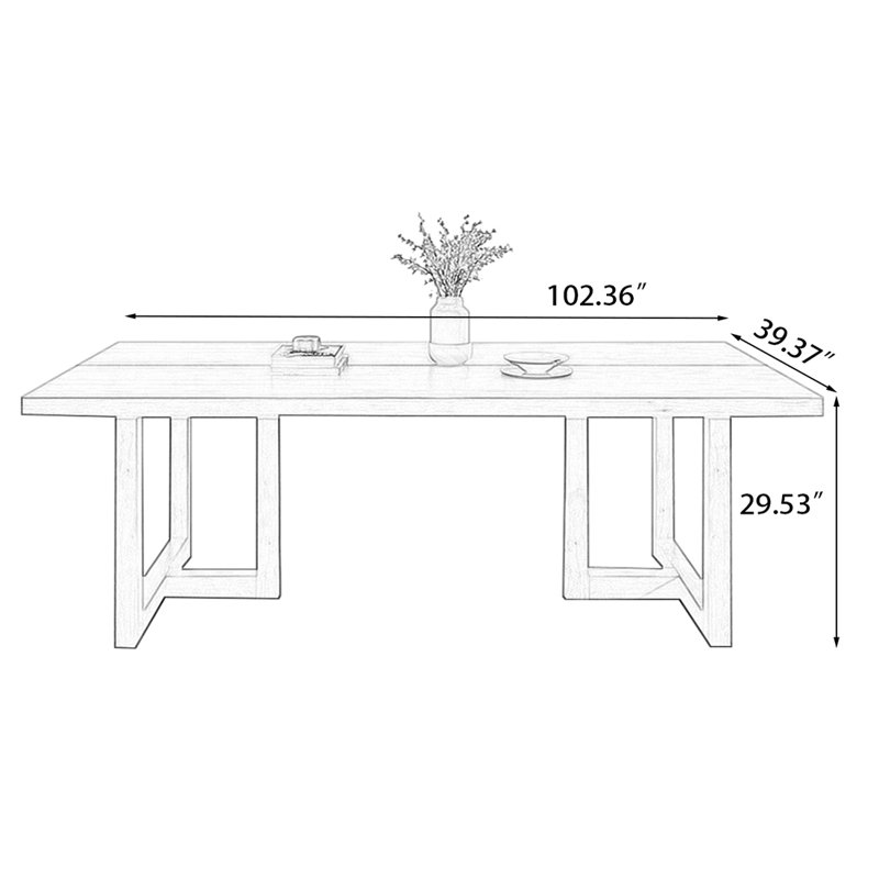 Burlywood Rectangular Solid Wood Dining Table, 29.53"H x 102.36"L x 39.37"W